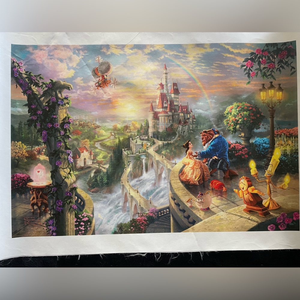 Thomas Kinkade Enchanted Castle with Rainbow and Garden